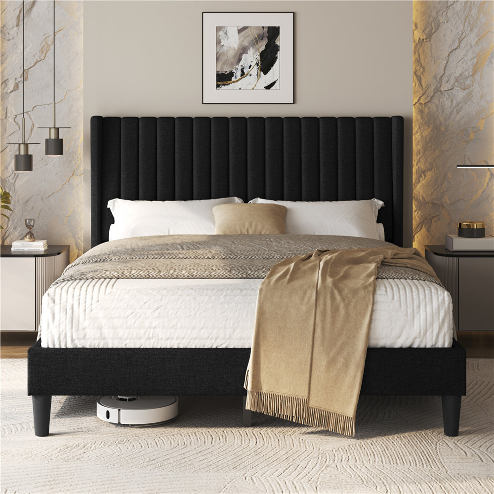 Upholstered Bed Frame with Wing Side
